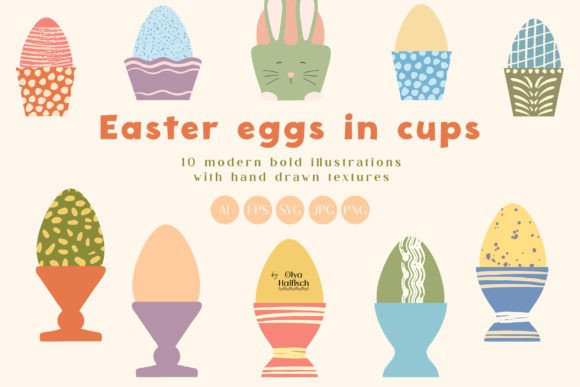 Cute Easter Eggs in Cups Vector Clipart for Spring Projects