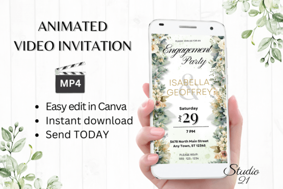 Electronic Engagement Party Invite W1424: Instant Digital Celebration