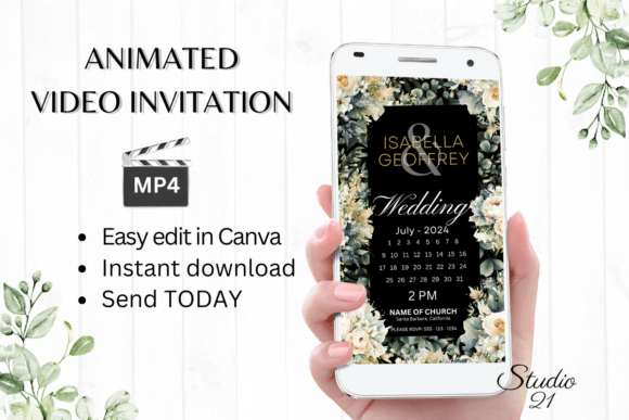 Electronic Wedding Invitation W8421B: Your Animated Digital Evite