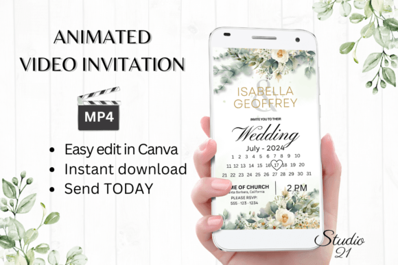 Electronic Wedding Invitation W8422B: Modern Animated Evite