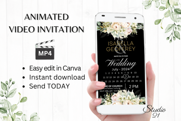 Electronic Wedding Invitation W8429B: A Modern Template for Instant Elegance