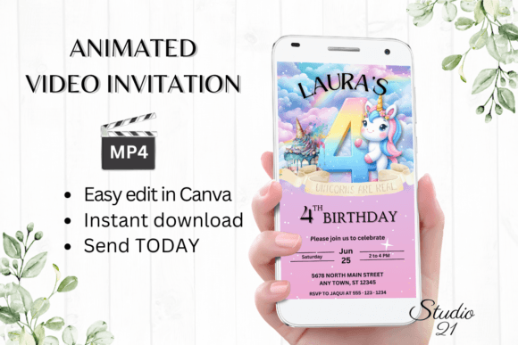Enchanting Unicorn Birthday Invitation for a 4-Year-Old