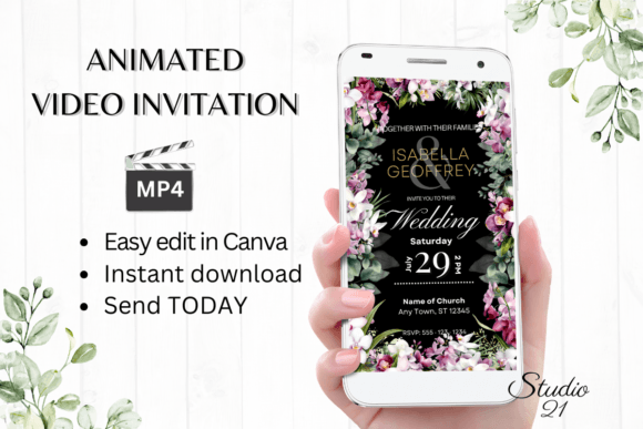 Orchids Wedding Invitation W8451: Your Animated Digital Template