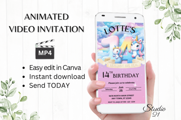 Unicorn Birthday Invitation 14 Years Old: A Magical Digital Template